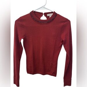 NWT J.Crew Red Sequin Embellished Crewneck Sweater XXS